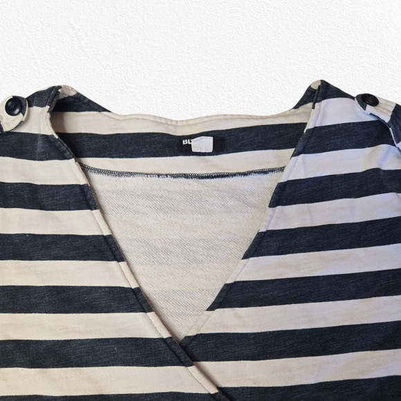 BDG Navy White Striped French Terry V Neck Wrap Cropped Sweater Size Medium - Picture 5 of 9